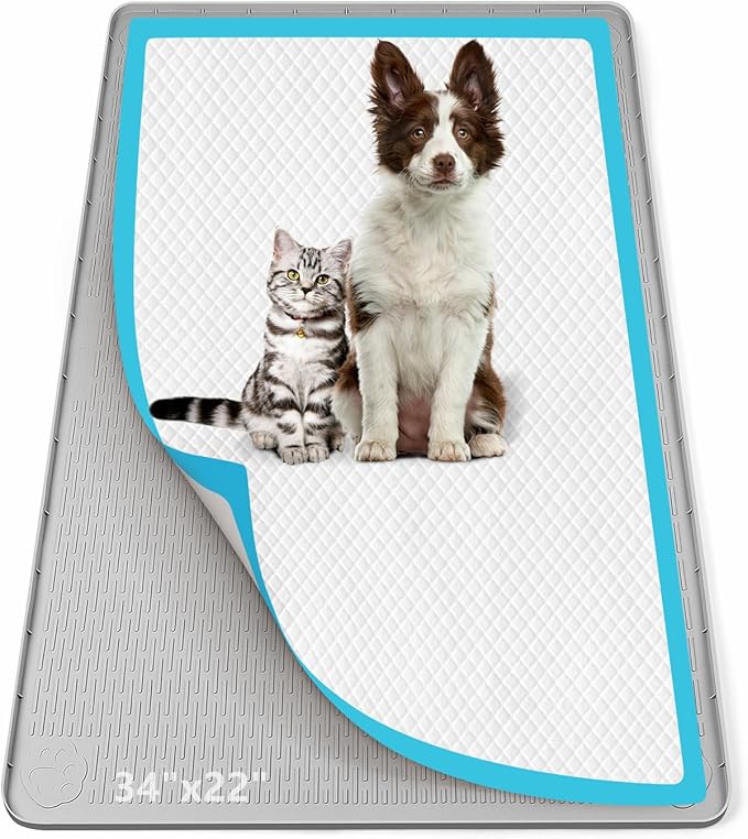 Pee Pad Holder for Dogs, 34" x 22" Silicone Pee Tray Mat Leak-Proof, High Edge, No Spill Pet Pad Holder for Puppy, Cat, Rabbit, Training Pads for Floor Protection, No Pee Pads (Light Grey)