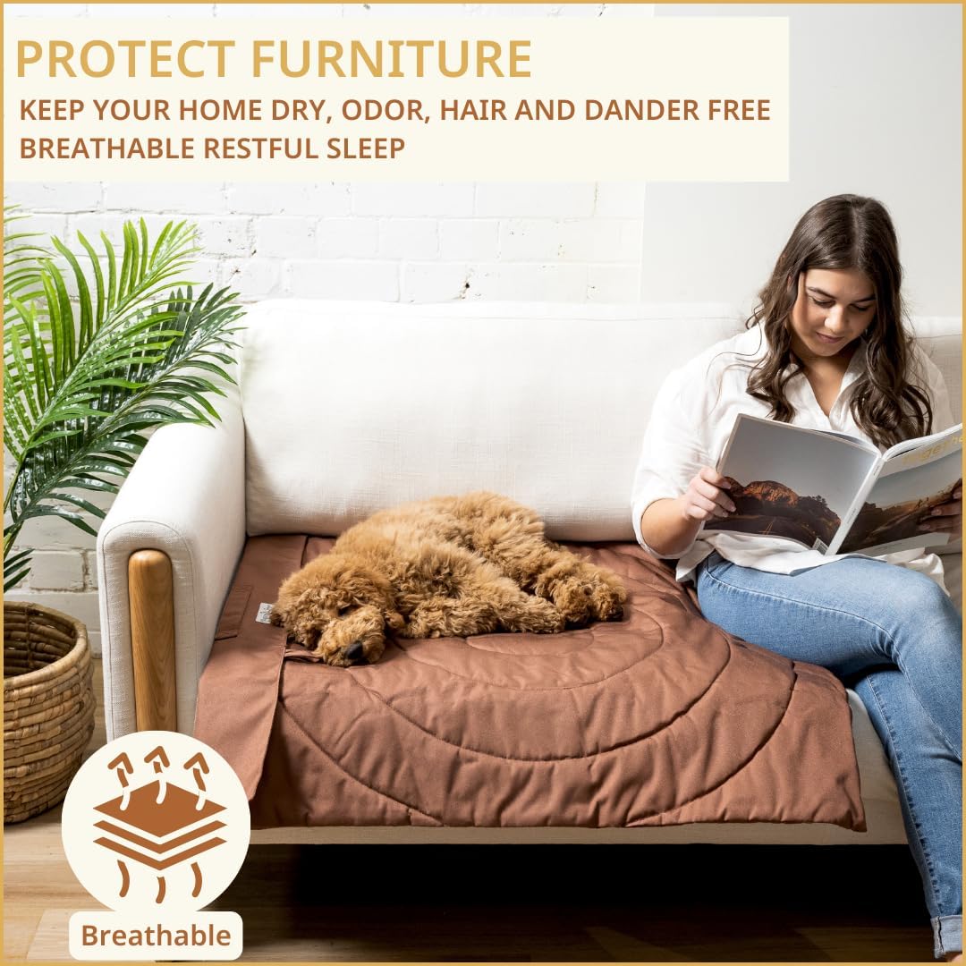 Portable Dog Mat - Waterproof & Foldable Pet Bed - Ideal for Indoor, Outdoor, Cafes, Travel, Camping, Grooming & Training - 39x30 - Includes Carry Bag - Durable, Washable & Lightweight - Brown