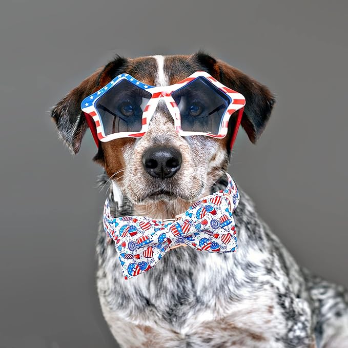 Lionheart glory American Flag Dog Collar, 4 of July Dog Bow Collar Heavy Duty Adjustable Patriotic Dog Collar with Bowtie for Medium Dogs Pet Gift