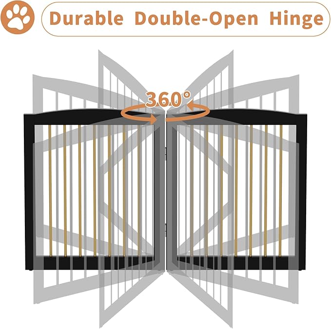 Freestanding Pet Gate for Dogs, Foldable Wooden Dog Gate for House, Stairs, Doorways, Step Over Pet Puppy Safety Fence,Support Feet Included,24" Height 2 Panels, Black&Gold