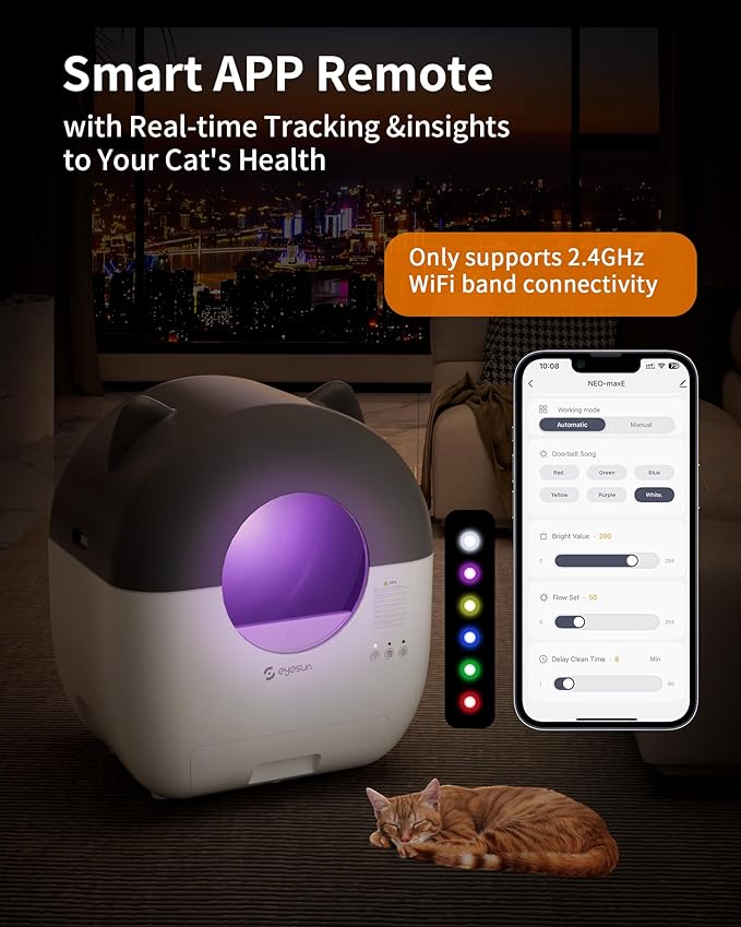 Self Cleaning Litter Box,76L Automatic Cat Litter Box Self Cleaning with APP Control,Low Noise,Safety Protection,Roll Garbage Bags,Deodorizer and Cleaning Brush for Multiple Cats