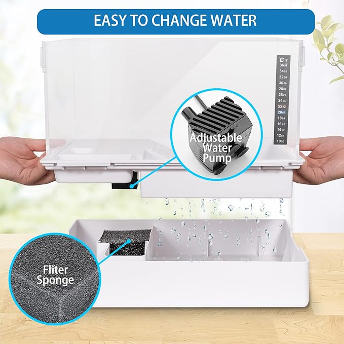 Scratch-Resistant Acrylic Turtle Tank (23×13.5×10 Inch) with Water Filter - Durable Reptile Habitat for Aquatic/Terrestrial Pets, Baby Turtles & Fish | Anti-Scratch Clear Terrarium Aquarium Combo