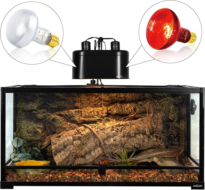 REPTI ZOO Reptile Dual Lamp Fixture Heat Lamp Bulb Combo Pack Includes 100W UVA Daylight Heating Lamp and 100W Infrared Heat Emitter Infrared Basking Spot