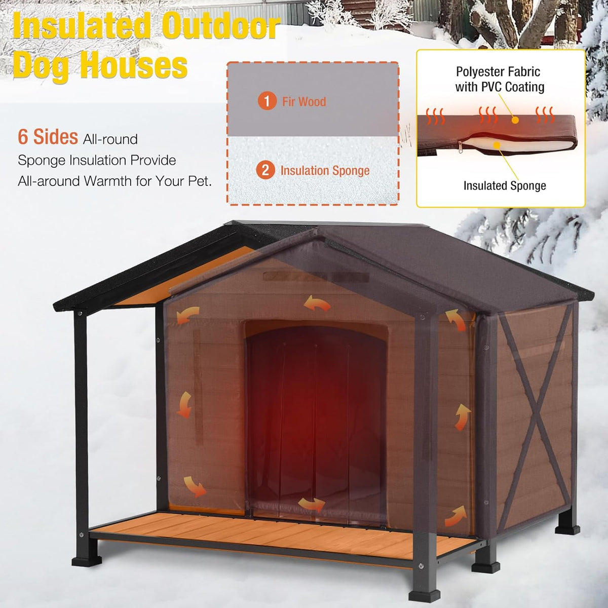 Aivituvin Large Dog House Outdoor Insulated Dog Kennel with Insulated Liner for Winter