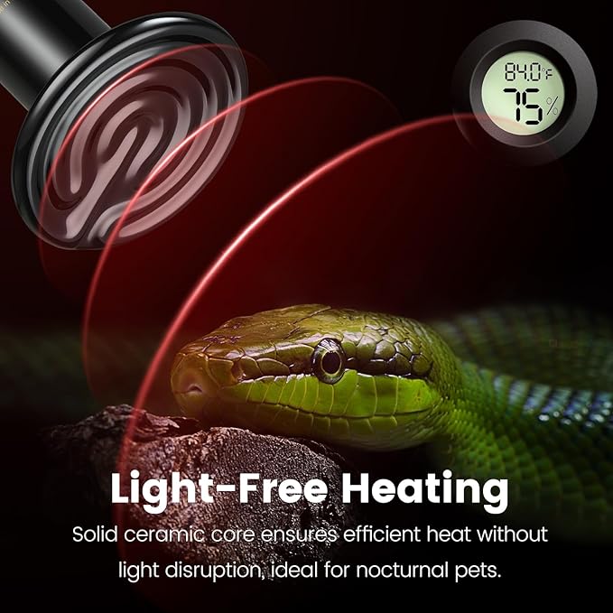 Dual Reptile Light Fixture with 100W Daytime Heat Bulb & 100W Nighttime Ceramic Heat Emitter, 2 Independent Switches, Reptile Heat Lamp Combo Pack - No UVB