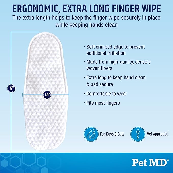 Pet MD Advanced Ear Finger Wipes for Dogs & Cats - Non-Irritating Ear Wipes & Ear Cleaner - Pet Safe Cleaner to Aid in Itchiness and Odor - Cucumber Melon (50ct)