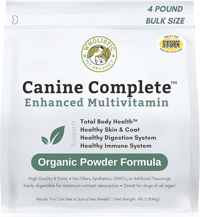 Wholistic Pet Organics Canine Complete - Dog Multivitamin Powder - 4 Lb - Daily Dog Vitamins and Supplements for Homemade Food - Immune System, Skin, Coat & Overall Health - Small and Large Breed