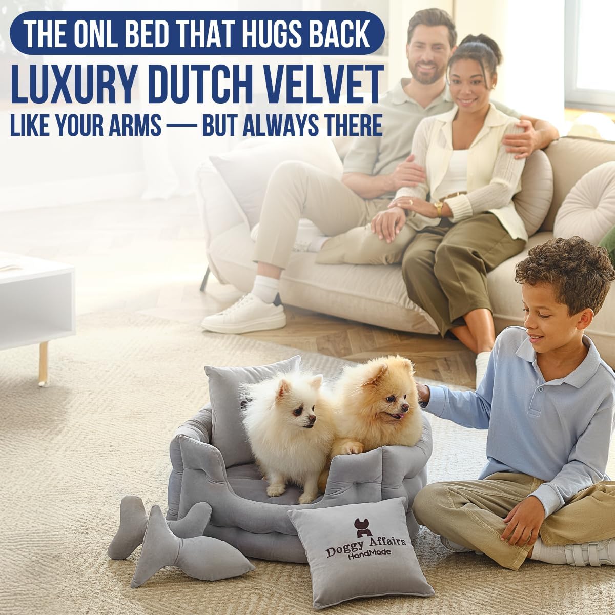 Luxury Dog Bed Chesterfield – Handcrafted Velvet Throne for Dogs | Joint Support, Calming & Temp-Regulating Comfort | Durable 5+ Years, Anti-Claw, Washable 100+ Times – XS, Gray