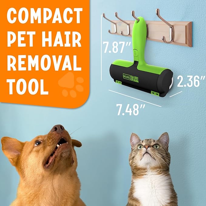 Triton Pet Hair Removal Tool w/Trapping Compartment - Easy to Use Pet Hair Roller, Hair Remover Tool - Cat and Dog Hair Remover (Green)