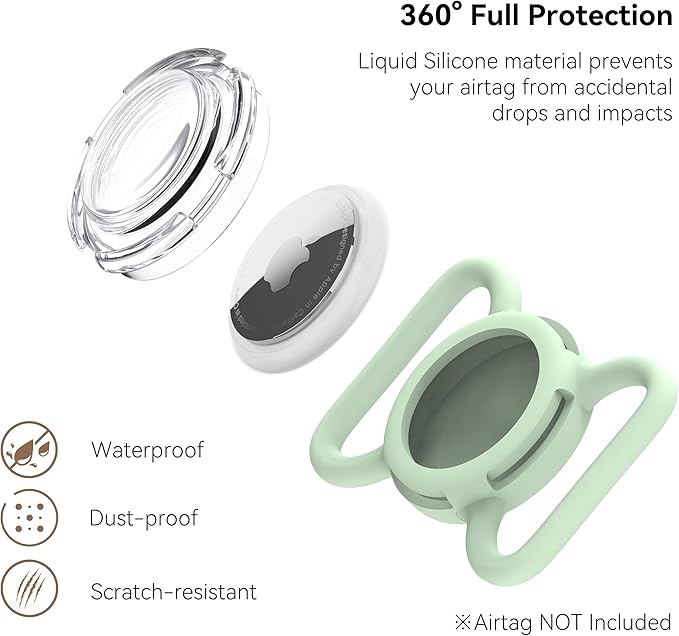 Waterproof Airtag Dog Collar Holder, Silicone & ABS Airtag Holder for Dog & Cat Collars, Ultra-Durable, Lightweight and Protective Airtag Case (Luminous, Small)