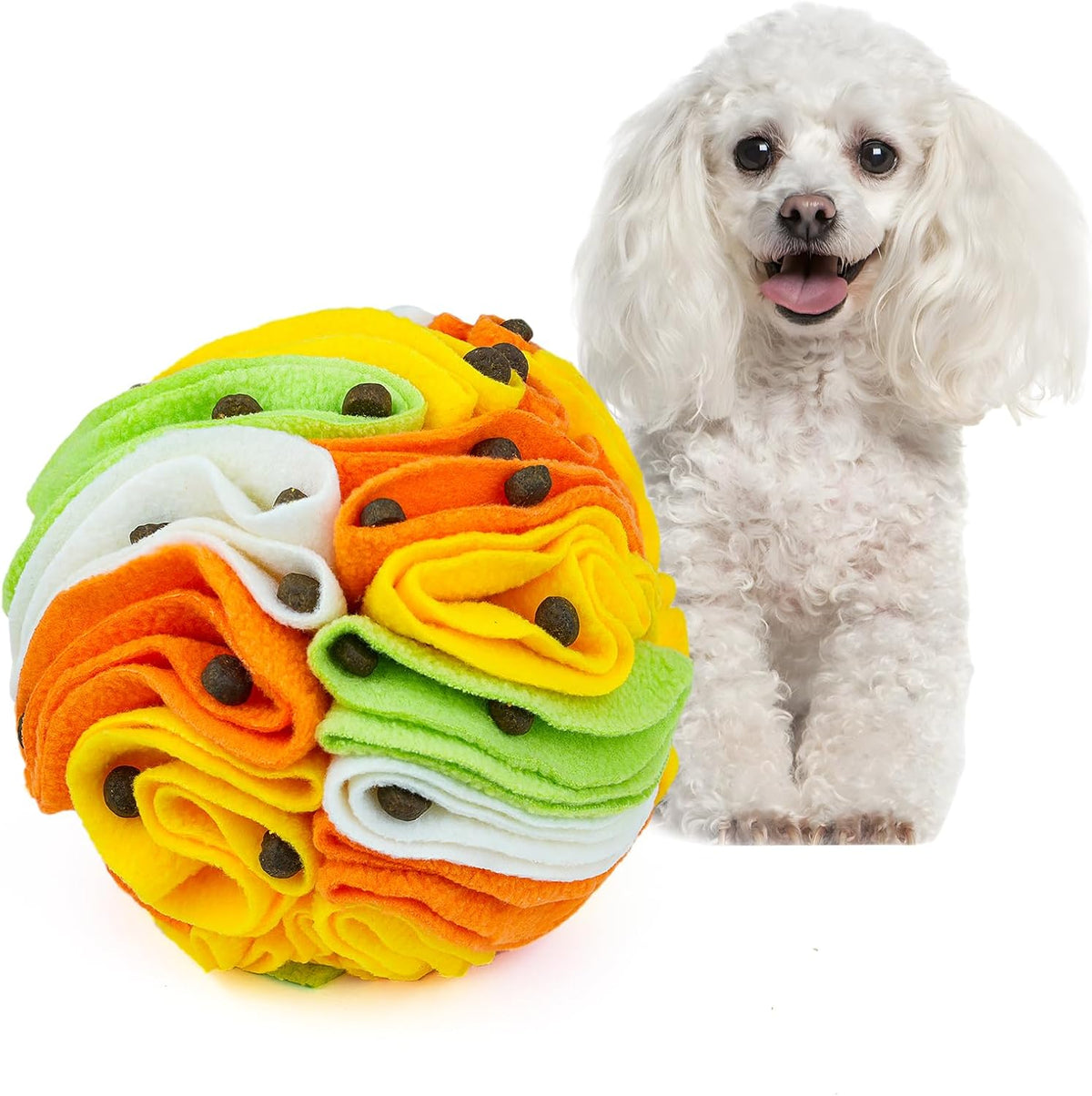Pet Snuffle Ball, Puzzle Sniffing Interactive Dog Ball for Blind Dogs Training Stress Relief Dog Enrichment Toys Treat Machine Washable (15cm, Tropical Fruit)