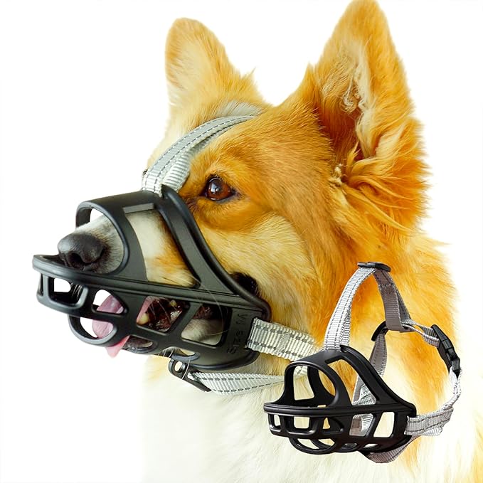Dog Muzzle, Basket Muzzle for Small Medium Large Dogs, Anti-Biting and Chewing, Lightweight & Sturdy Cage Design, Allows Panting & Drinking, Ideal for Grooming & Training(Black Size S)