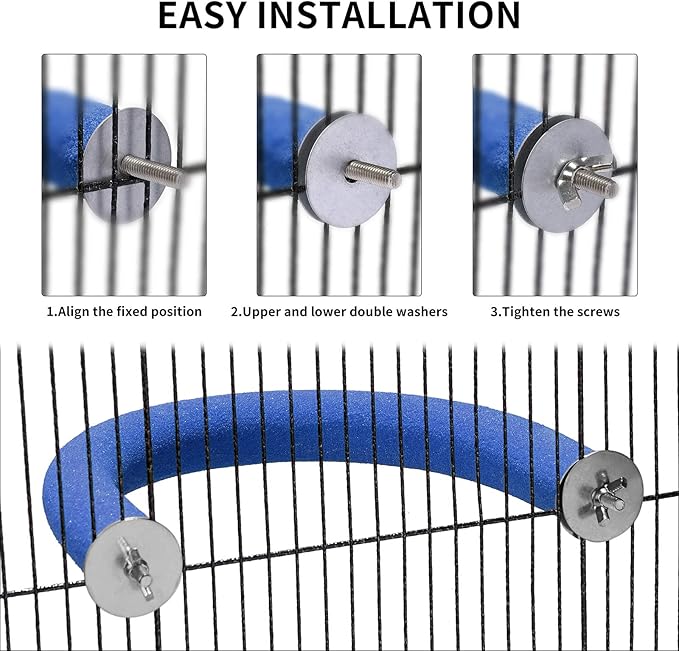 U Shape Parrot Perch Stand Toy Bird Platform Sand Paw Grinding Clean Stick Exercise Conure Budgie Cockatiel Cage Accessories (Blue)