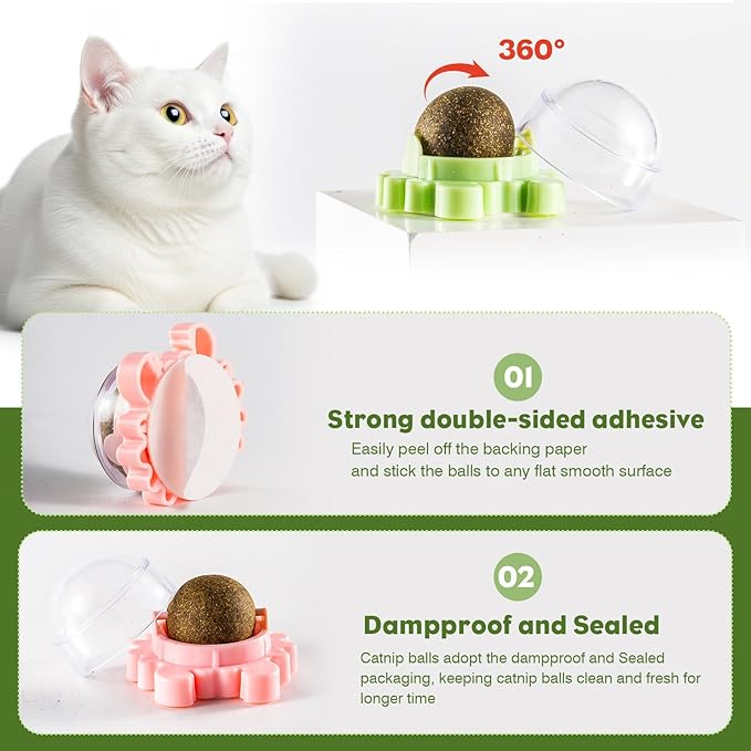 Catnip Toys 4 Pack Catnip Balls Catnip Wall Ball 360° Rotatable Chewing Teeth Cleaning Edible Cat Interactive Toys Indoor Play with Cats Wall Anxiety Relief Cat Chew Ball