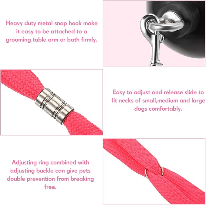 Frienda 4 Pieces Dog Bathing Tether with Suction Cup Pet Dog Grooming Tub Restraint Loops and Adjustable Cat Fixed Safety Rope for Pet Shower Bathing Grooming(Blue Black Pink)