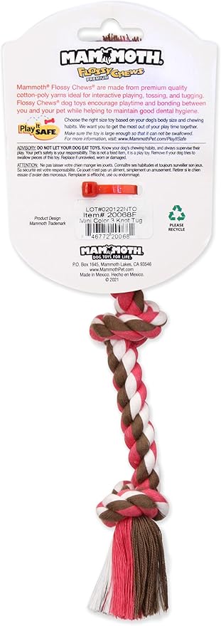 Mammoth Flossy Chews Color Rope Tug – Premium Cotton-Poly Tug Toy for Dogs – Interactive Dog Rope Toy – Tug Dog Chew Toy