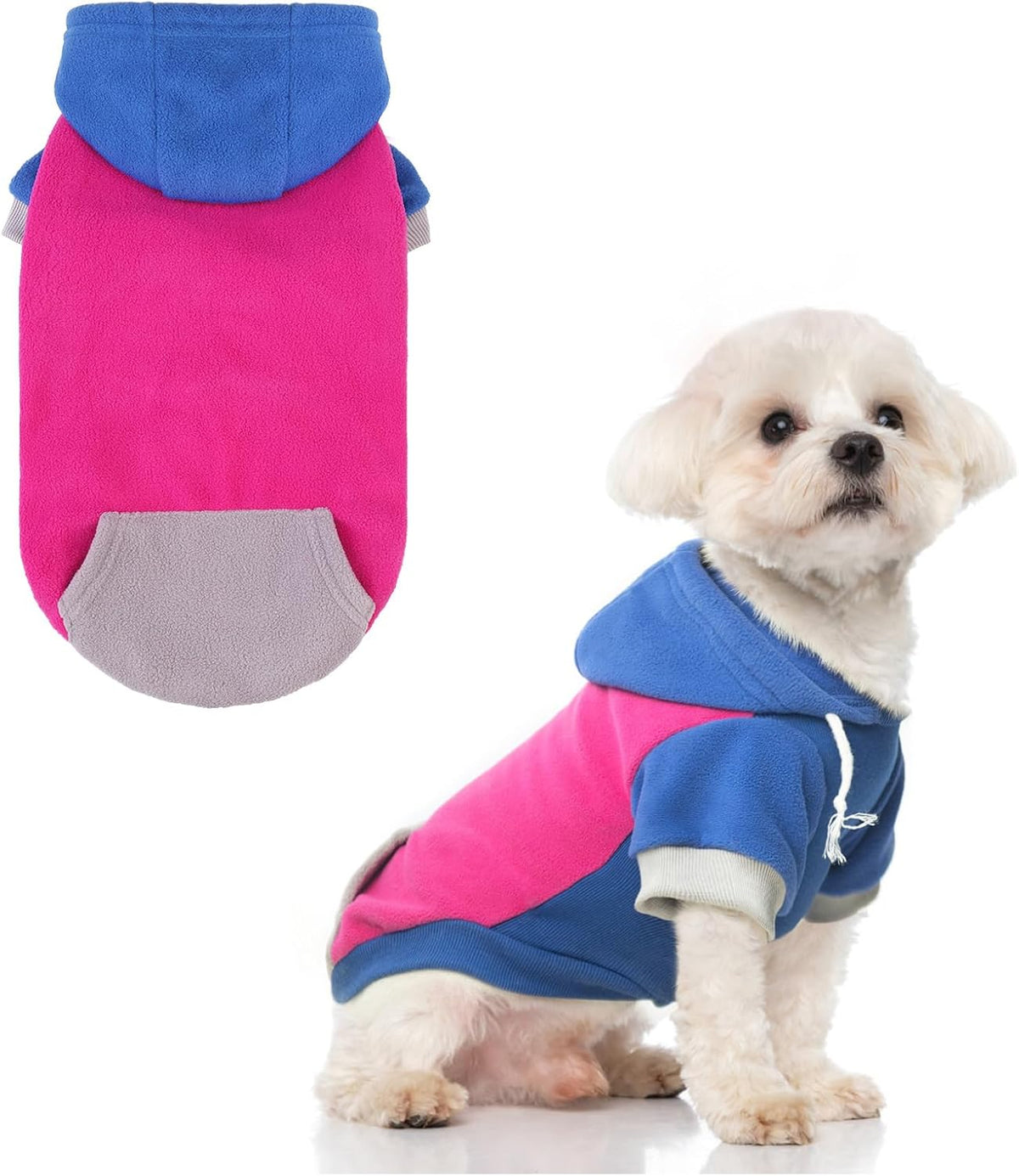BEAUTYZOO Fleece Dog Hoodie Sweatershirt with Pocket and Leash Hole, Stretchy Small Medium Large Sized Dogs Clothes for Fall Winter Cold Days, Color Designer Warm Dog Jackets,French Bulldog Coats