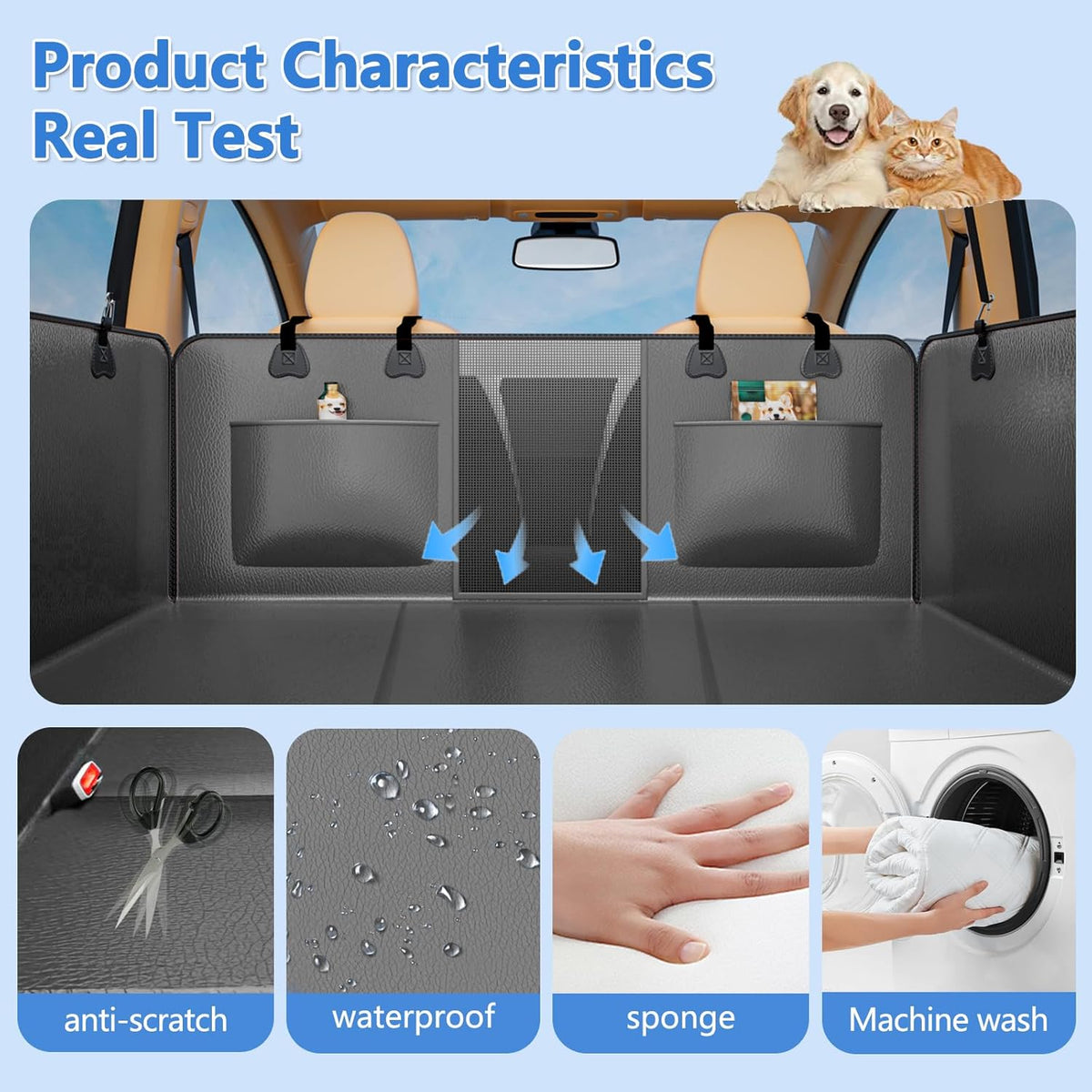 Hard Bottom Dog Car Seat Cover for Back Seat – Waterproof Nonslip Hammock Extender for Trucks & SUVs, Heavy Duty Pet Protector, Gray Faux Leather