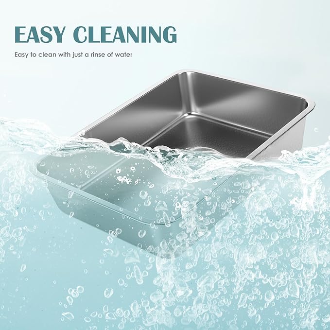 IKITCHEN Stainless Steel Cat Litter Box, Large Metal Litter Pan for Cats, Kitty Litter Box Never Absorbs Odors, Low Side Entry Non Stick, Easy Clean 17.5 x 13.5 x 4 inches