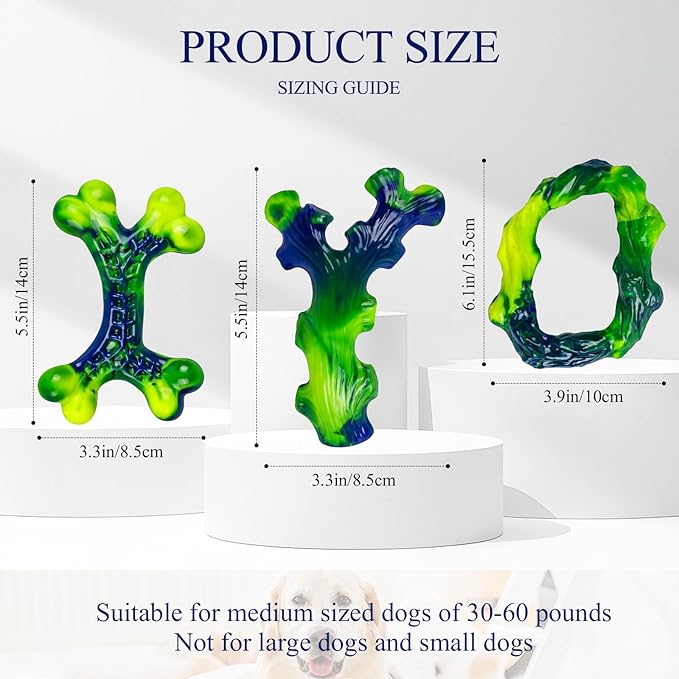 3-Pack Indestructible Nylon Dog Chew Toys for Aggressive Chewers - Long-Lasting Durable Bone-Shaped Toys, Large Breed Dogs, Tough Puppy Teeth Enrichment