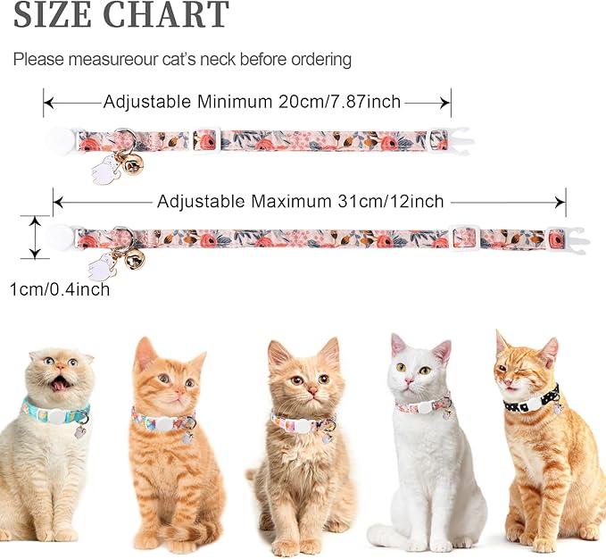 Unique style paws 2 Pack Kitten Collar Breakaway with Bell & Pendant, Adjustable Safety Cat Cotton Collars for Girl Boy Cats and Small Pets