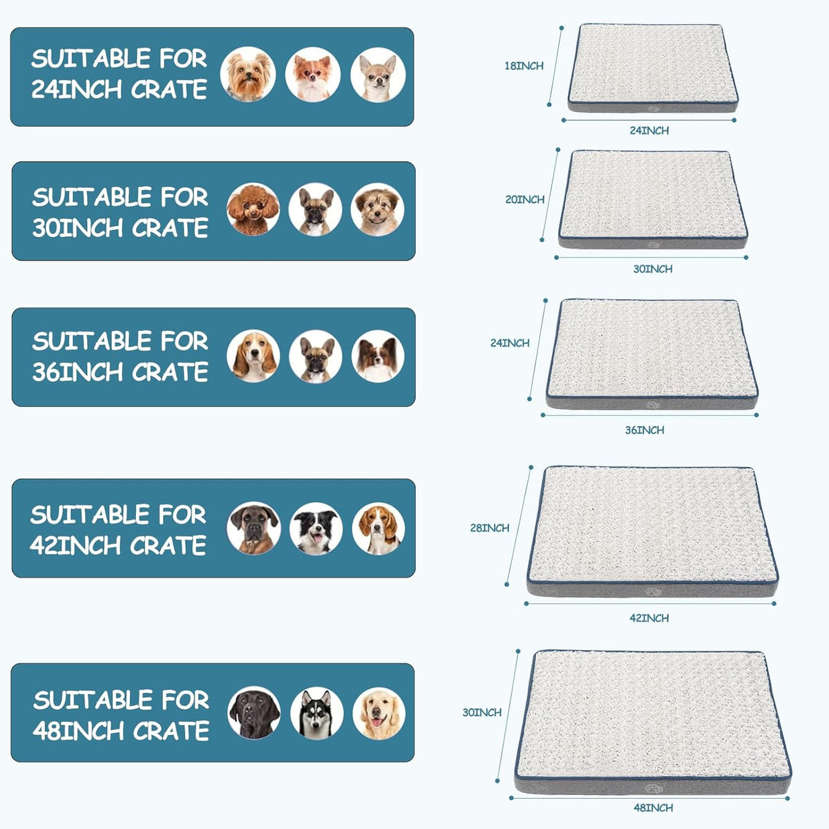 EMPSIGN Reversible Cool and Warm Dog Bed for Crate Pad, Pet Beds with Washable and Removable Cover, Dog Crate Beds Sleeping Mats, Beds for Dogs Crate for Large Medium Small Dogs, Grey