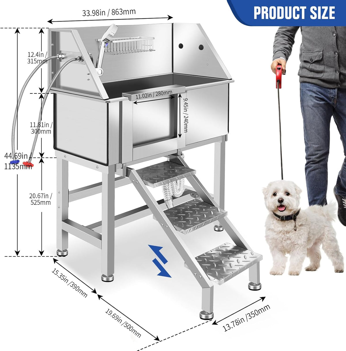 Electric Dog Bathing Station for Large Dogs, Height Adjustable Stainless Steel Dog Pet Washing Station, Professional Dog Grooming Tub with Electric Lift, Pet Wash Bath Station