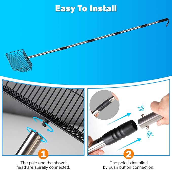 10inch Large Metal Chicken Poop Scooper,32 to 67" Adjustable Long Chicken Coop Litter Scoop,Heavy Duty Sifting Shovel for Chicken Coop & Pet Waste Cleaning