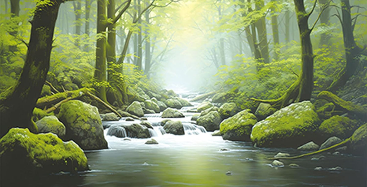 24X12IN Tropical Forest Terrarium Background, Natural Green Forest Tree Reptile Habitat Background, Misty Rainforest Aquarium Background, with 8 EVA Double-Sided Tape