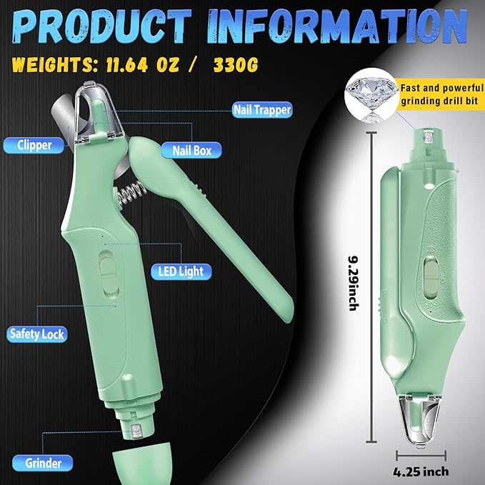 2 in 1 Dog Nail Clippers and Grinder with Lights & Cat Nail Clipper for Large Medium Small Dogs Cats Nail Trimmers USB Rechargeable with 2 LED Lights Dog Claw Care for Non-Black Nails