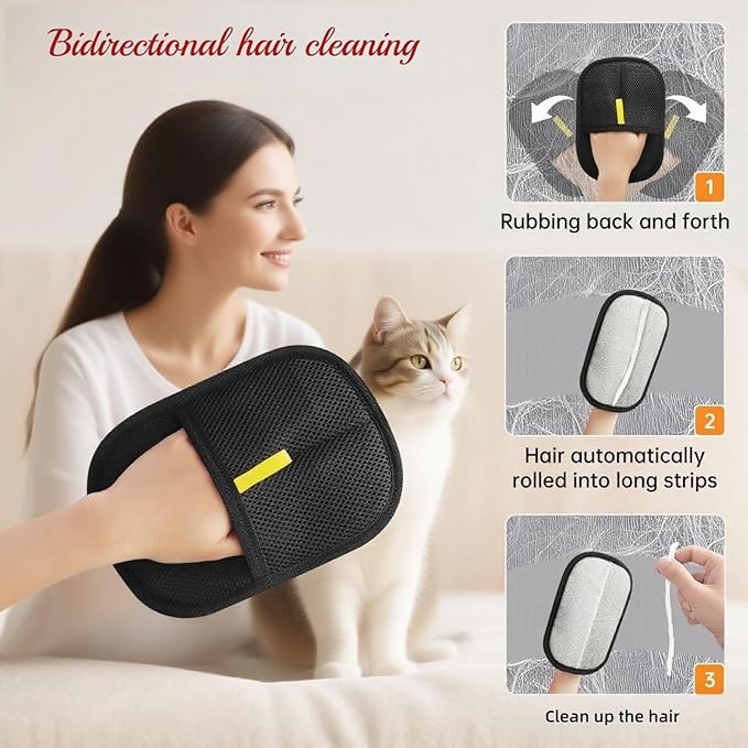 2Pcs Pet Hair Removal Gloves for Dogs and Cats, 2025 Upgraded Electrostatic Magic Hair Remover Glove,Reusable for Couch, Car Seat, Clothing, Carpet, Furniture & Bed Sheets(Black)