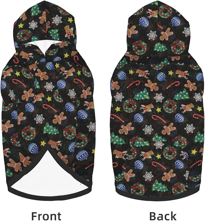 Xmas Tree Reindeer Ginger Cookie Hoodie,Christmas Cosplay Dog Clothes with Pocket and Hat Winter Clothes Sweaters X-Small