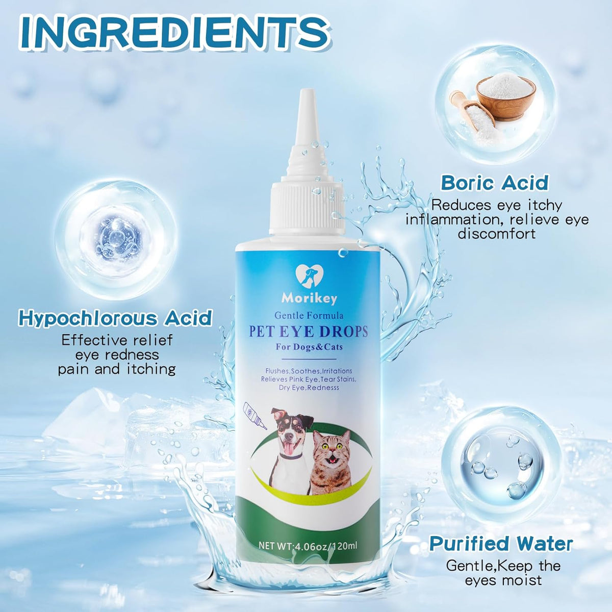 Pet Eye Drops,Gentle&Safe Dog Eye Drop for Infection,Relieve Eyes Itching & Irritation,Remove Tear Stains,Safe for All Animals, 4.06oz,120ml