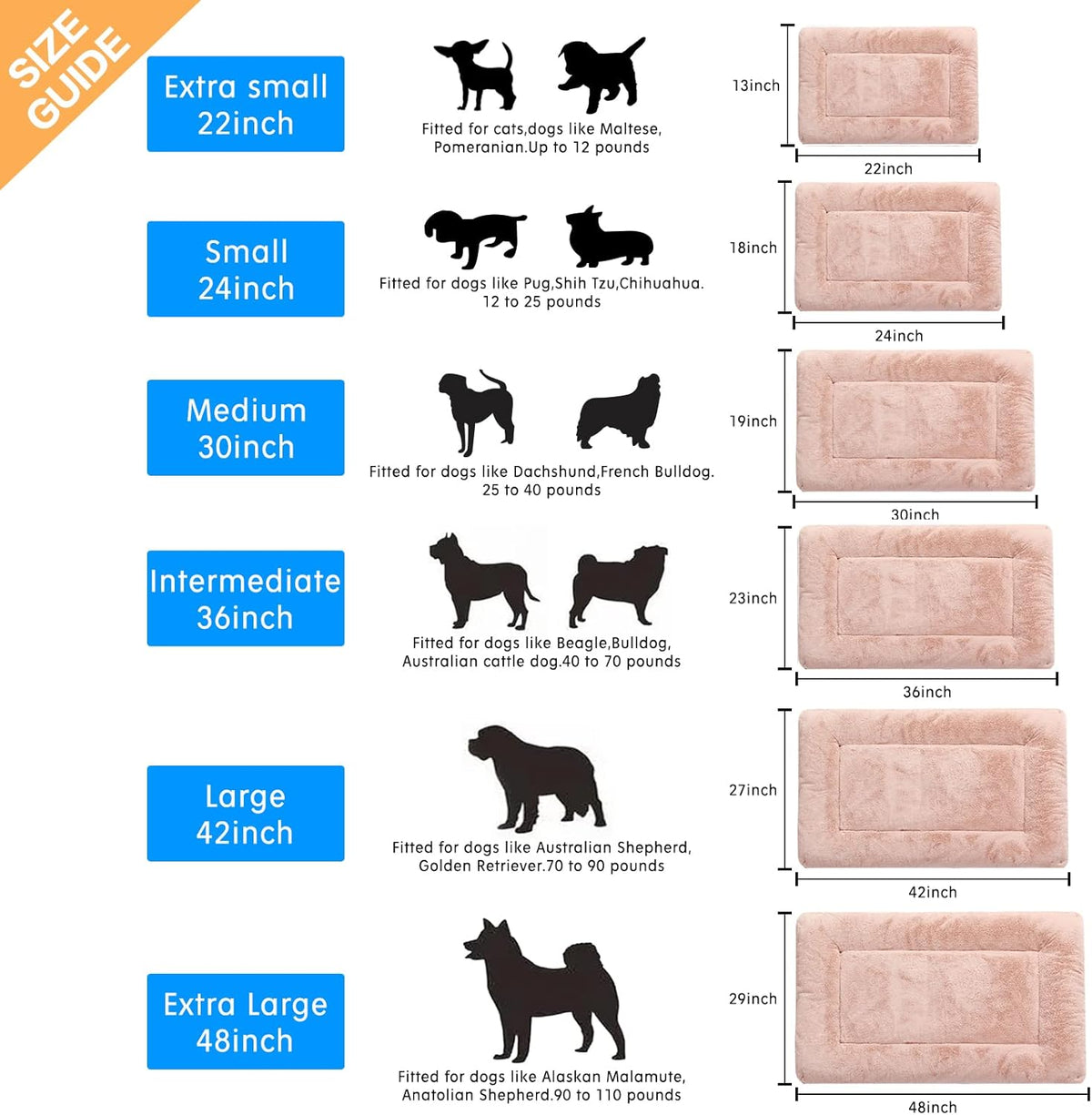 Dog Beds Crate Pad for Extra Large Dogs Ultra Soft Dog Crate Bed Washable & Anti-Slip Kennel Pad for Dogs Cozy Sleeping Mat,Pink 48inch