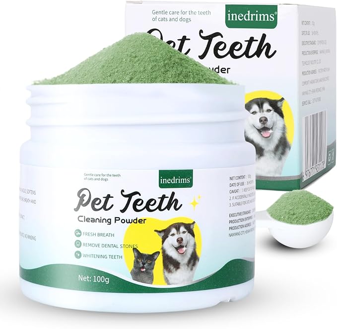 Dog Teeth Cleaning Powder, Dog Dental Powder and Cats Breath Freshener, Bad Breath & Tartar Remover for Pets, Suitable for Large, Medium & Small Canine(Green)