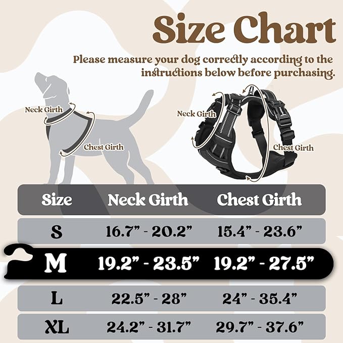 rabbitgoo Dog Harness Medium Sized, No Pull Pet Harness with 3 Buckles, Adjustable Soft Padded Vest with Control Handle, Walking Reflective Pet Vest for Medium Dogs, Black, M