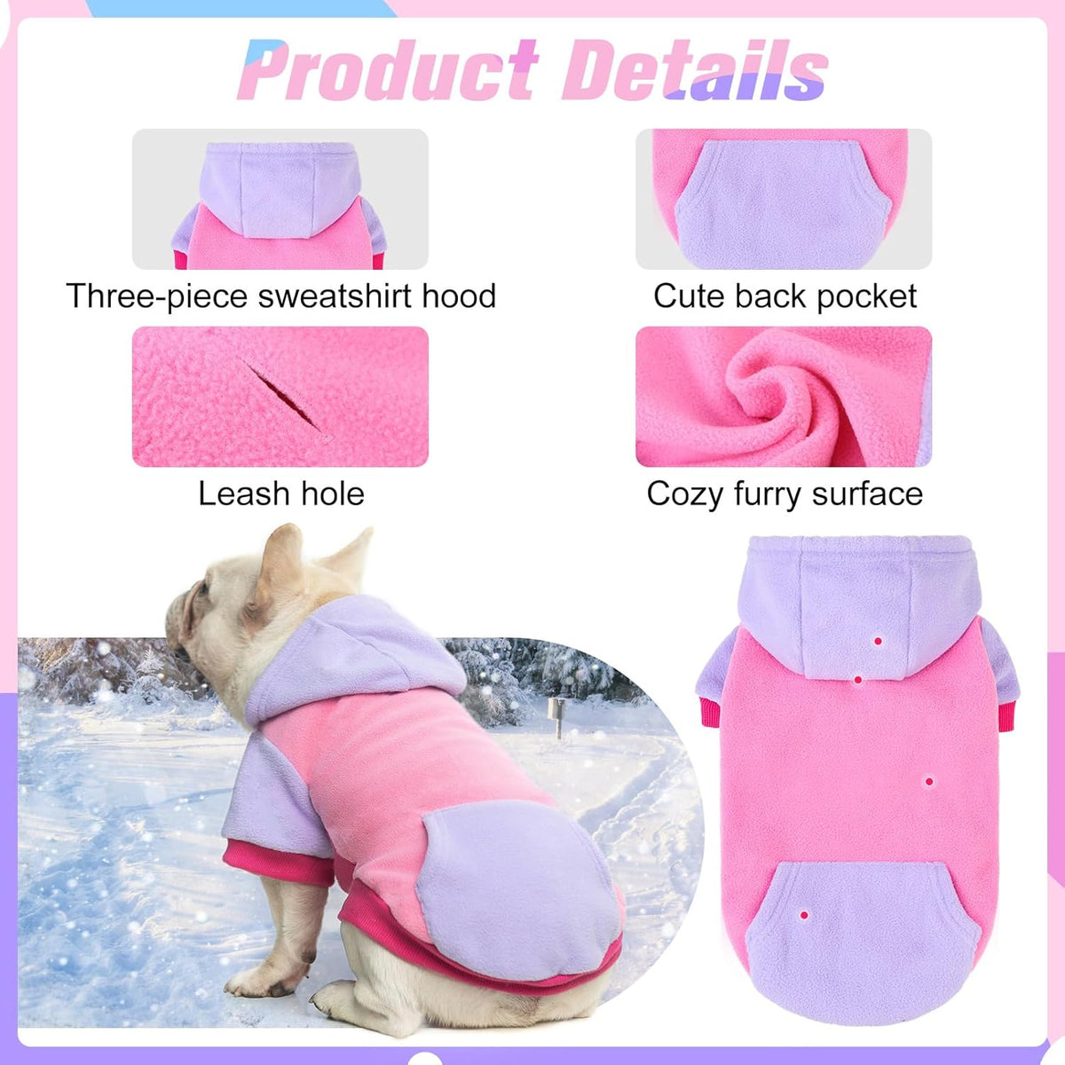 BEAUTYZOO Fleece Dog Hoodie Sweatershirt with Pocket and Leash Hole, Stretchy Small Medium Large Sized Dogs Clothes for Fall Winter Cold Days, Color Designer Warm Dog Jackets,French Bulldog Coats