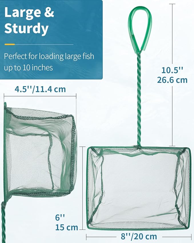 Pawfly Aquarium Fish Net with Braided Metal Handle Square Net with Soft Fine Mesh Sludge Food Residue Wastes Skimming Cleaning Net for Fish Tanks Small Koi Ponds and Pools