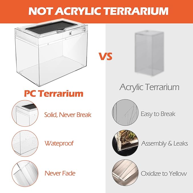 AZV Reptile Terrarium,Reptile Tank 15x8x10in Amphibian Isopod Tank Starter Kit with Bearded Dragon Hammock,Heat Lamp,Hide Cave for Geckos Lizard Mantis Spider Cricket Chameleons Corn Snake Turtle Frog