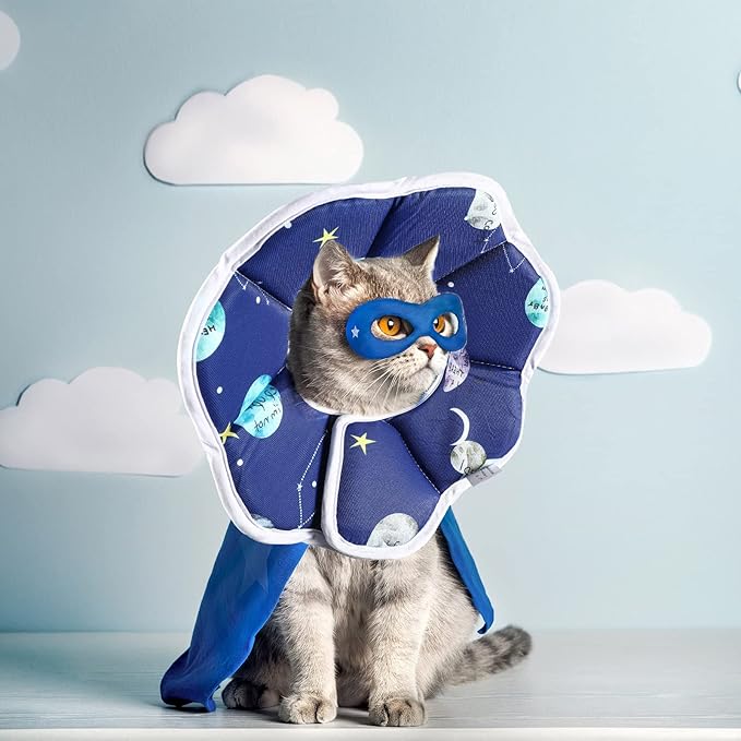 Sadnyy Cat Cone Collar Soft Adjustable Waterproof Protection to Stop Licking After Surgery Starry Sky Blue Comfortable Lightweight Collar for Pet Animal Kitten Dogs Rabbits Not Block Vision(Medium)