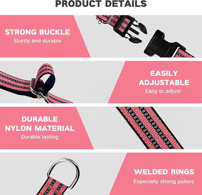 Hikiko Martingale Dog Collars Reflective Nylon Dog Collar with Quick Release Buckle Adjustable Training No Slip Dog Collar (Medium, Cherry Pink)
