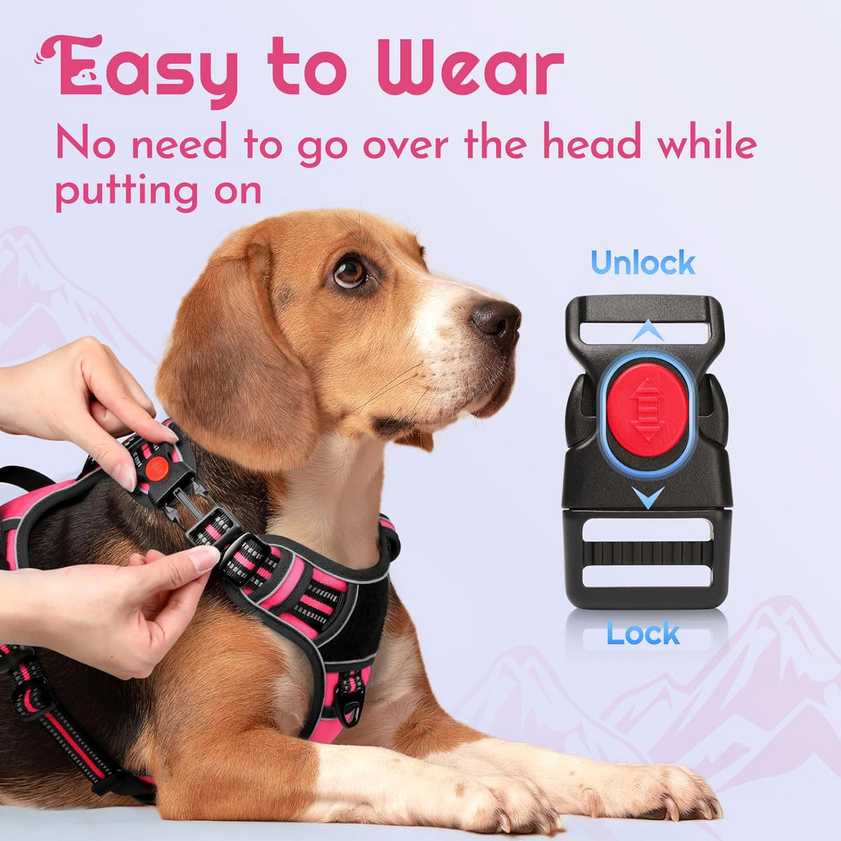 Eagloo Dog Harness Small Sized, Easy Wearing with 3 Buckles, Adjustable No Pull Pet Harness with 2 Rings for Walking, No Chock Reflective Soft Padded Vest with Control Handle, Pink & Black, S