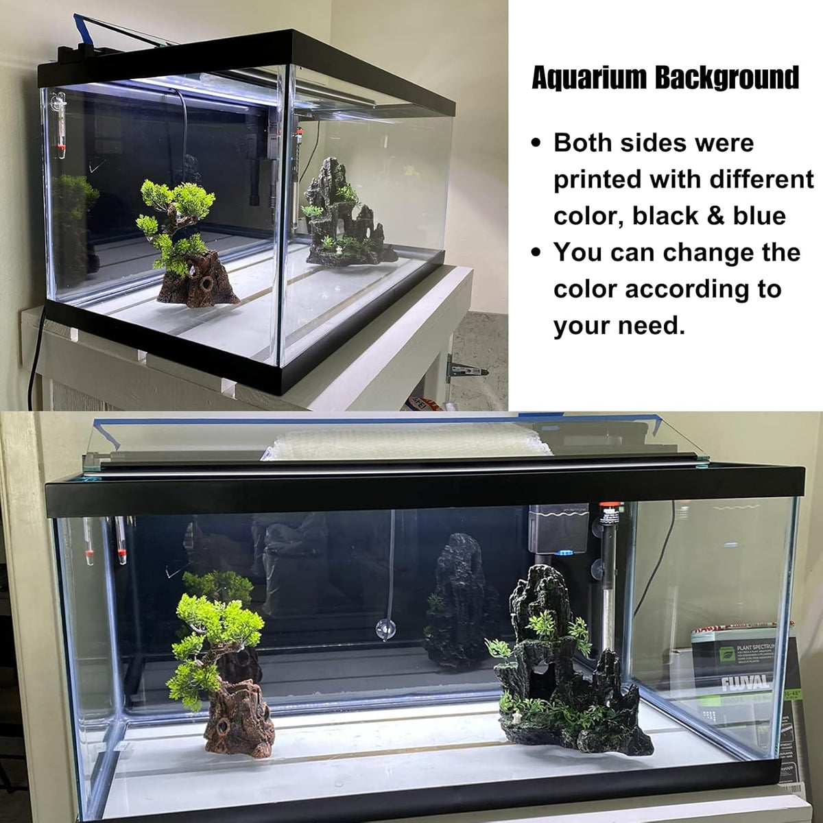 ELEBOX Aquarium Background Blue Black Fish Tank Background Picture 2 Sides Fish Backdrop for Aquarium Wallpaper 20" x 48"