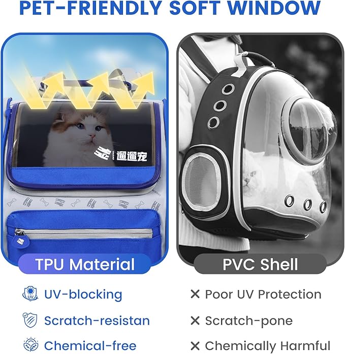 Cat and Dog Backpack Carrier, Foldable Breathable Pet Carrier Backpack with Mesh Ventilation, Large Portable Outing Traveling Pet Bag for Small, Medium Cats, Small Dogs, Blue