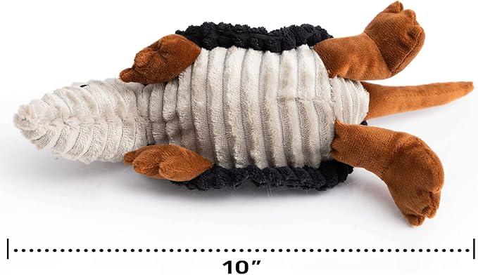 Hollypet Plush Dog Squeaky Toy Stuffed Armadillo Animal Pet Puppy Chew Toys with Clean Teeth for Small Medium Large All Breed Sizes Dogs, Black, 8 in