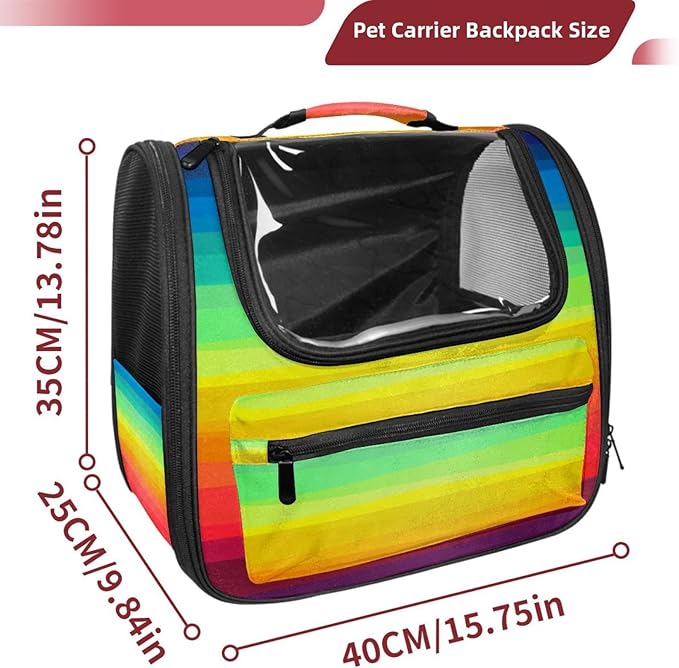 Colorful Rainbow Stripes Traveler Backpack Pet Carriers for Cats and Dogs