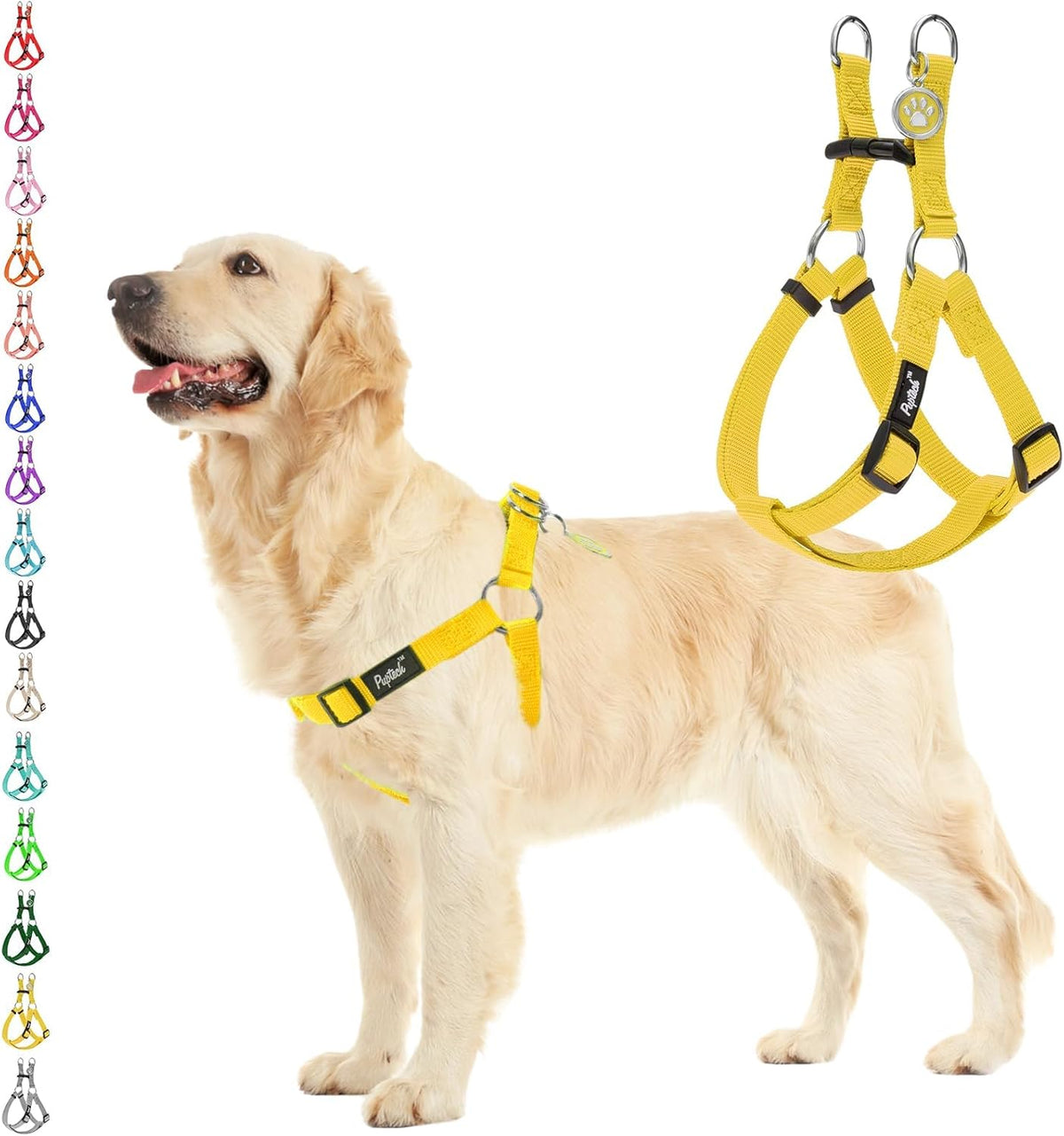 PUPTECK No Pull Dog Harness Soft Adjustable Basic Nylon Step in Puppy Vest Outdoor Walking with ID Tag, Yellow, M