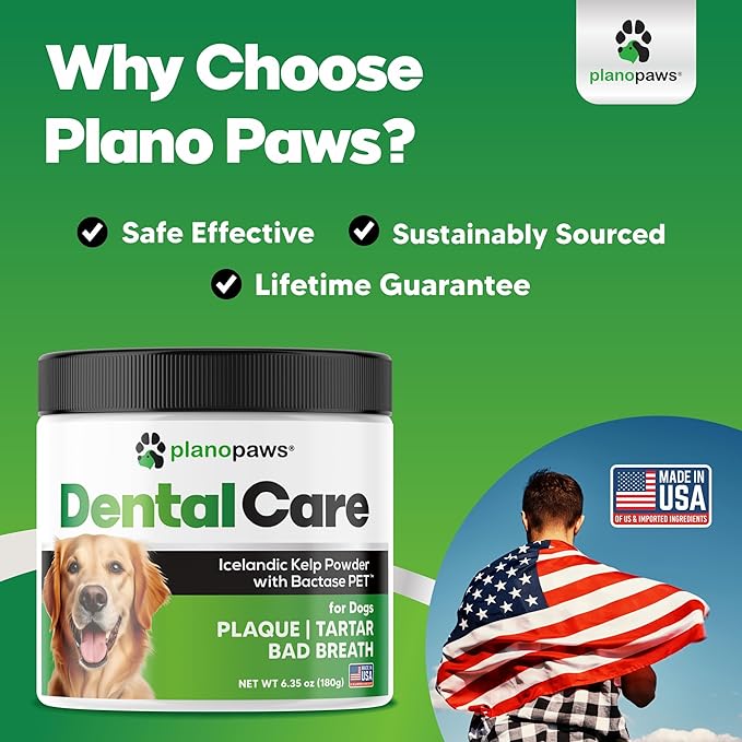 Dog Teeth Cleaning Powder - Plaque and Tartar Remover - Dental Powder with Bactase PET - Breath Freshener for Overall Dental Care - Supports Mouth, Teeth, and Gum Health for All Ages and Sizes