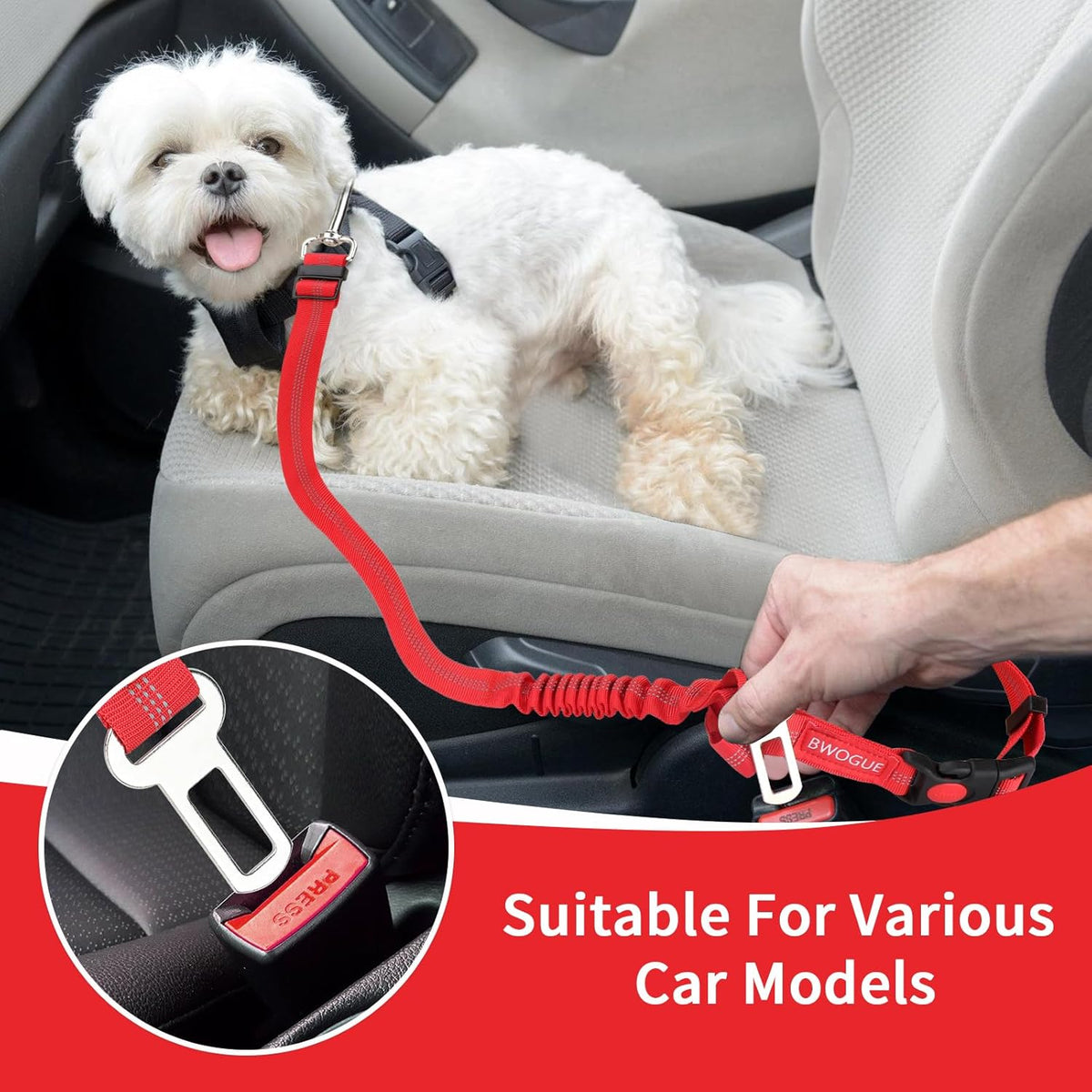 BWOGUE 2 Piece Dog Seat Belt for Car with Elastic Bungee Buffer Safety Seatbelt Car Headrest Restraint Wear Adjustable Metal Buckle Harness in Vehicle Travel for Pet