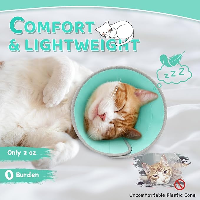 Cat Cone Collar Soft to Stop Licking, Adjustable, Foldable Lightweight Kitten Cones After Surgery Recovery for Cats & Kittens, Cat Cone Alternative (Solid Green, L)